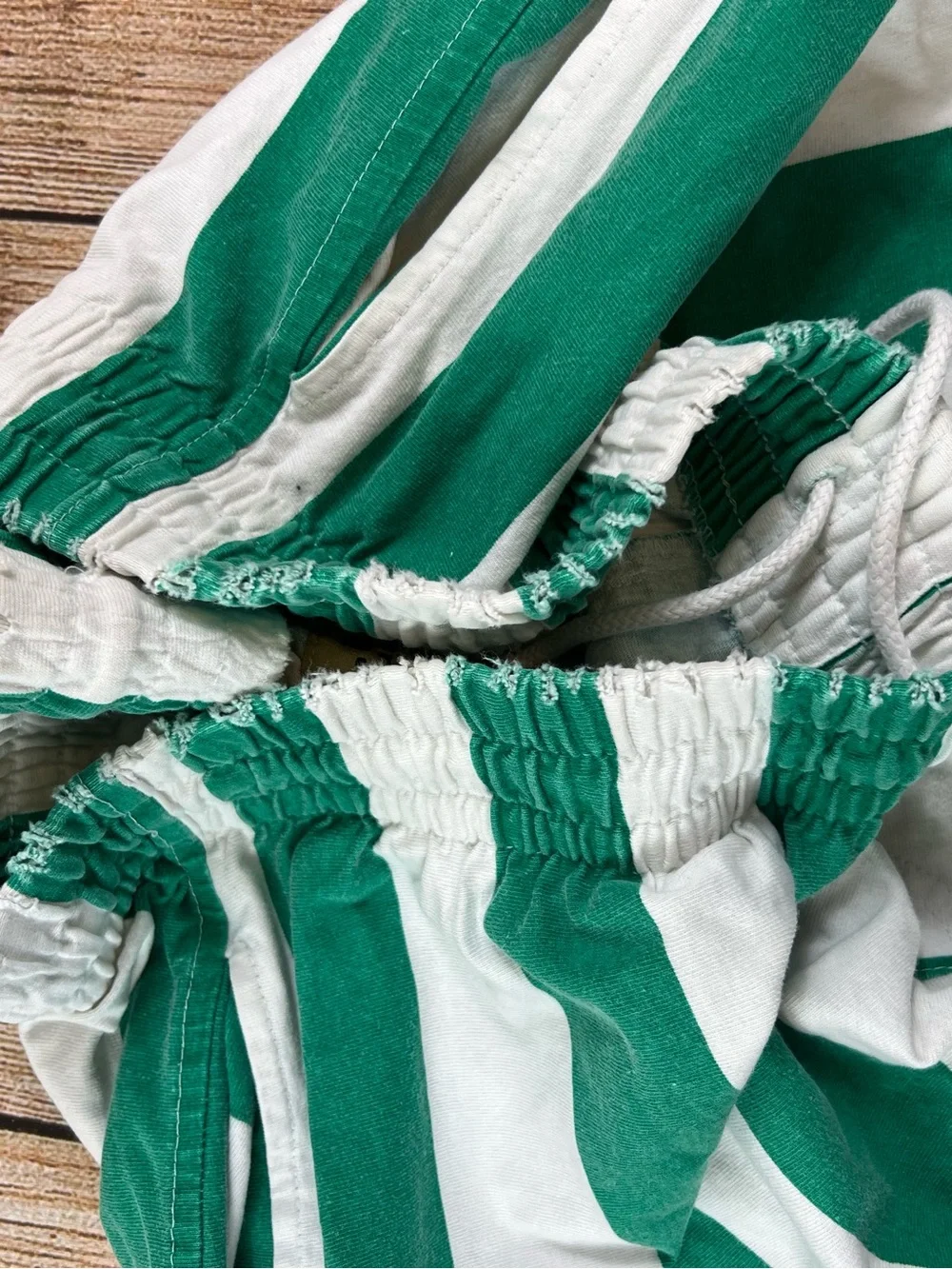 Vintage 1993 B.U.M equipment Cotton Striped Shorts Green White Size Medium